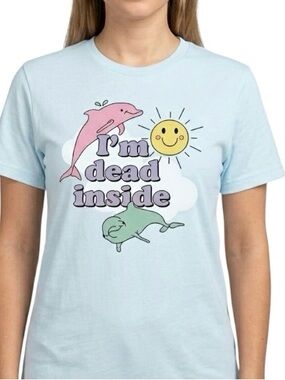 I’m Dead Inside Pastel Funny TShirt Dolphin Sunshine M Black Matter Blue